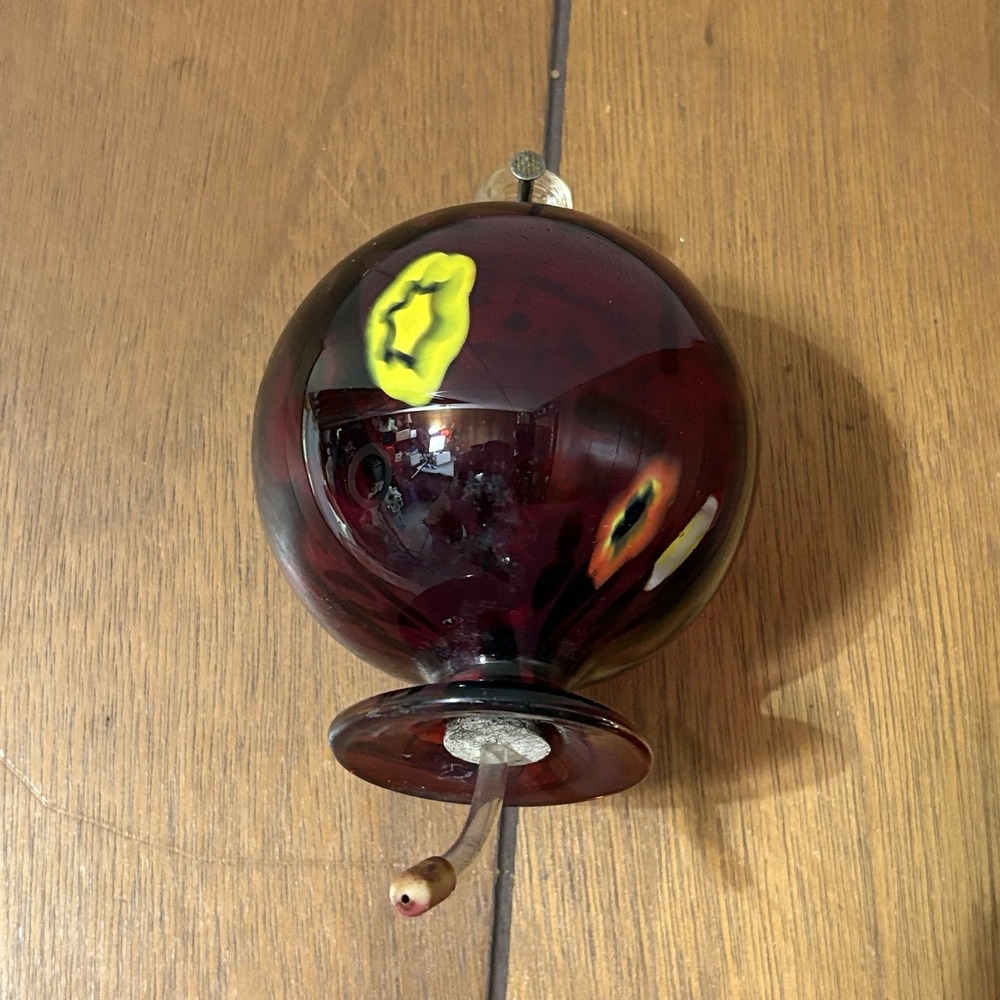 Vintage Y2K Hand Blown Art Glass Hummingbird Feeder Heavy Cranberry Confetti